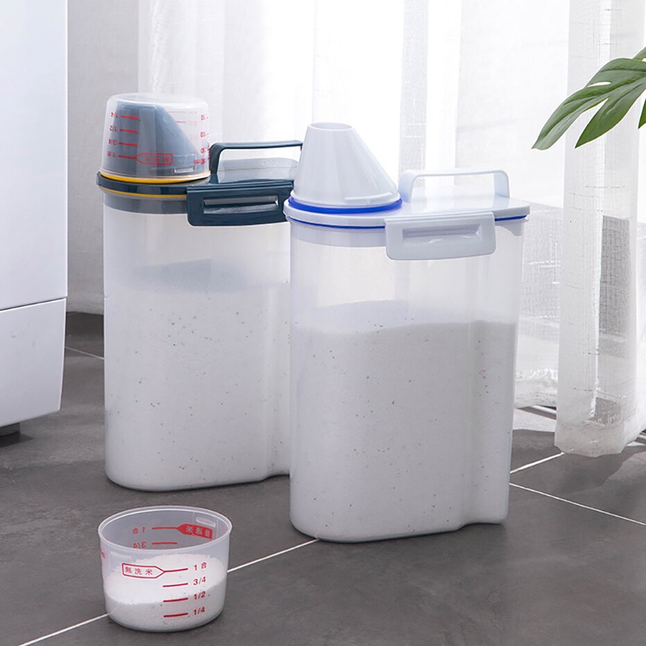 Powder Storage Box Plastic Kitchen Rice Grains Container Bathroom Laundry Powder Detergent Case with Pour Mouth - StorageandmoreStorage