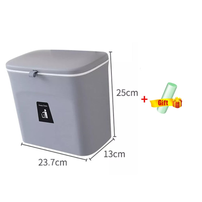 7/9L Hanging Trash Can For Kitchen Large Capacity Kitchen Recycling Garbage basket Bathroom Wall Mounted Trash Bin with lid - StorageandmoreStorage