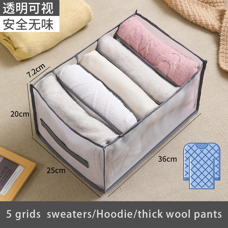 Jeans Compartment Storage Box Closet Clothes Drawer Mesh Separation Box Stacking Pants Drawer Divider Can Washed Home Organizer - StorageandmoreStorage