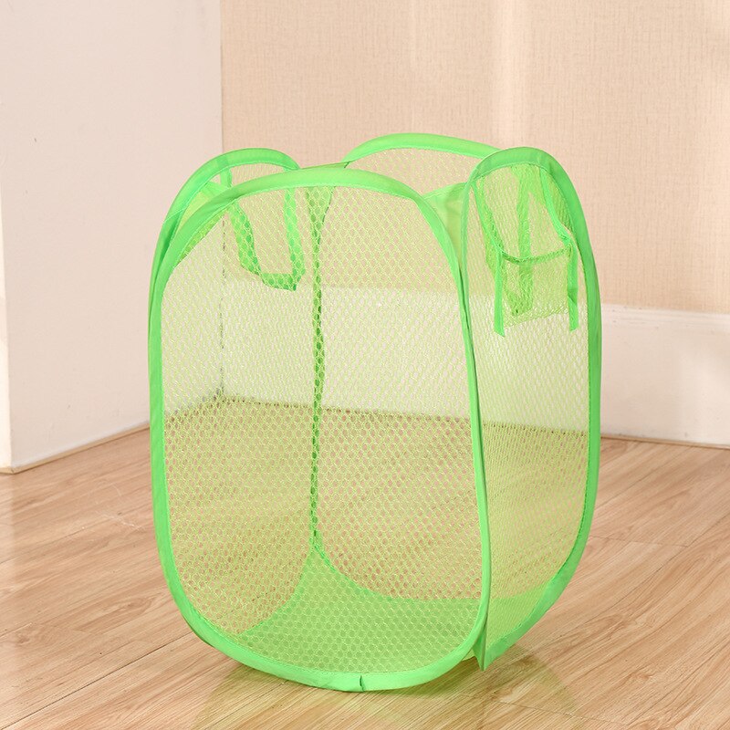 Folding Laundry Storage Basket Household Dirty Clothes Bag  Light Nylon Mesh Color Net Laundry Basket Sundries Organization - StorageandmoreStorage