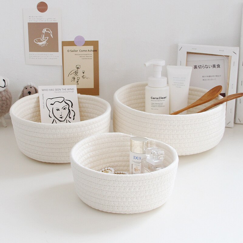 1PCS Woven Desktop Sundries Organizer Box INS Nordic Cotton Rope Storage Baskets Baby Dirty Clothes Laundry Basket Hamper - StorageandmoreStorage