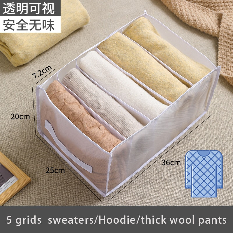 Jeans Compartment Storage Box Closet Clothes Drawer Mesh Separation Box Underwear Pants Drawer Divider Can Washed Home Organizer - StorageandmoreStorage