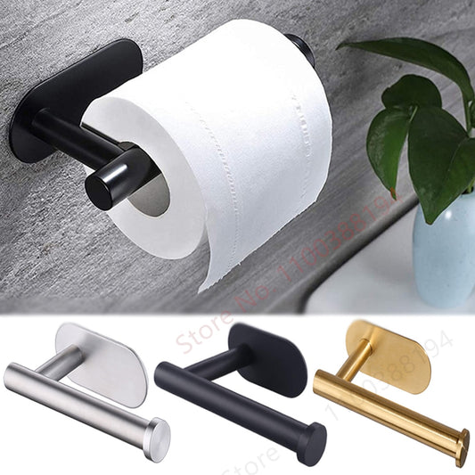 Adhesive Toilet Roll Paper Holder Organizer Wall Mount Storage Stand Kitchen Bathroom No Drill Tissue Towel Dispenser Stainless - StorageandmoreStorage