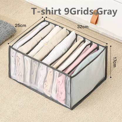 New 6/7/9/11 Grids Washable T-shirt Jeans Compartment Storage Closet Clothes Drawer Mesh Separation Box Stacking Pants Drawe - StorageandmoreStorage