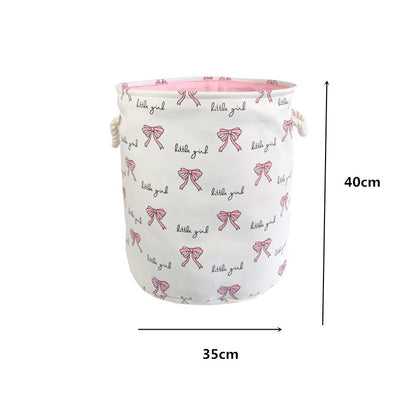 Pink Large Laundry Basket Round Dirty Clothes Toys Folding Bucket Anti-dust Big Storage Barrel Hamper - StorageandmoreStorage