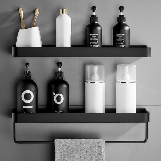 Bathroom Shelf Wall Shelves Shelf Aluminum Black Bathroom Corner Shelf Wall Mounted Black Aluminum Kitchen Storage Holder - StorageandmoreStorage