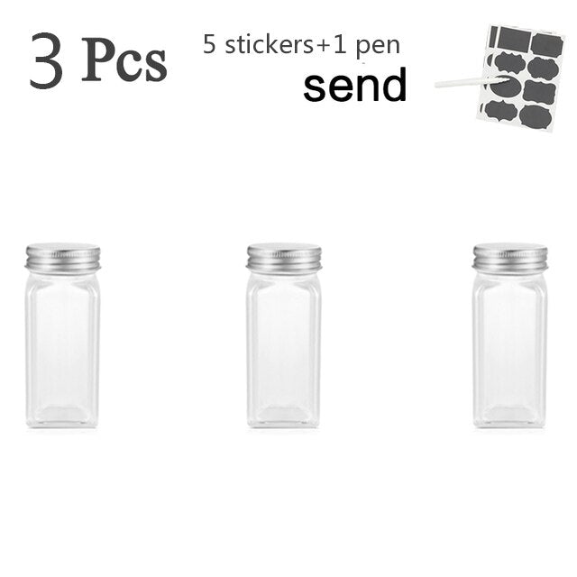 3-12PCS Set Seasoning Jar Square Glass Container Seasoning Bottle Kitchen Outdoor Camping Seasoning Container Glass Sealed Jar - StorageandmoreStorage