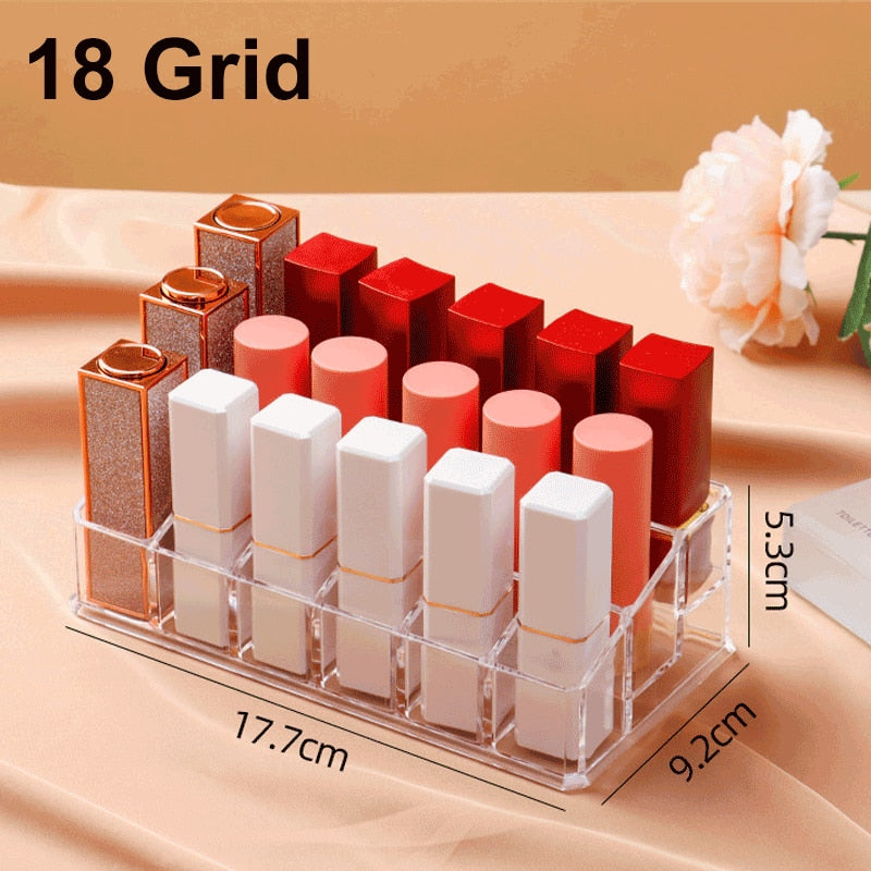 Clear 24 Grid Lipstick Stand Case Makeup Organizer Storage Box Lipstick Display Stand Holder Cosmetic Jewelry Organizer Box - StorageandmoreStorage