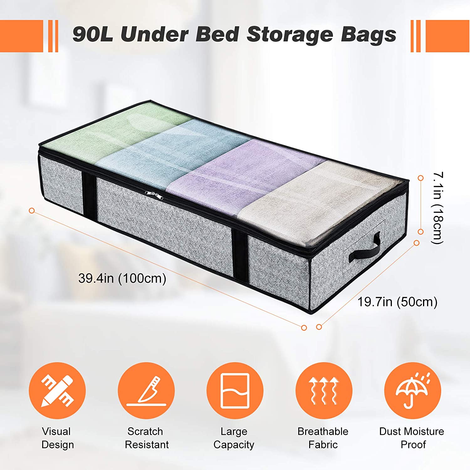 Large Underbed Storage Bags Organizer Container with Handles,Clothes Comforters Foldable Storage Bags with Clear Window,Printing - StorageandmoreStorage