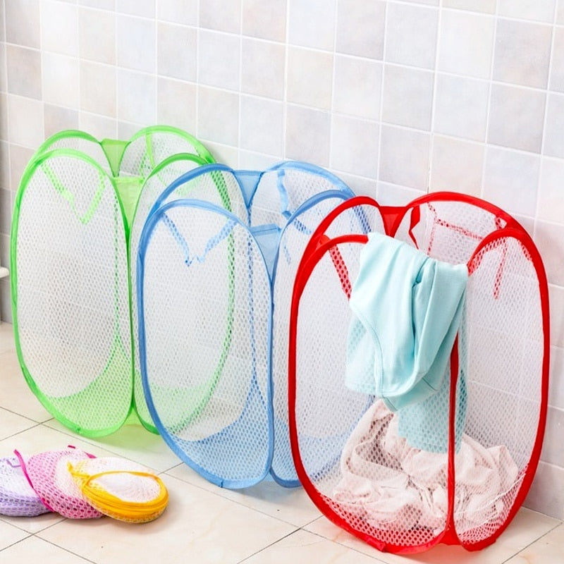 Storage Baskets Laundry Clothes Laundry Basket Bag Foldable Up Easy Open Mesh Laundry Clothes Hamper Basket for College Dorm - StorageandmoreStorage