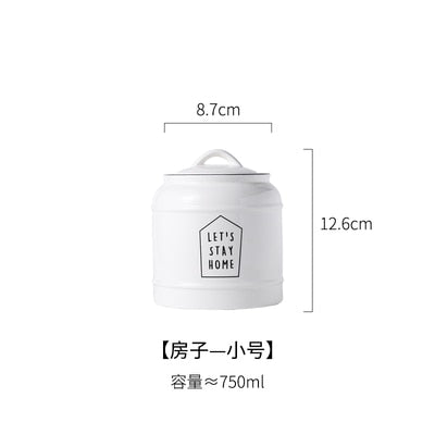 Ceramic Lid Sealed Cans Candy Cans Household Snack Storage Bottle Coffee Beans Tea Cans Kitchen Multigrain Storage Container - StorageandmoreStorage