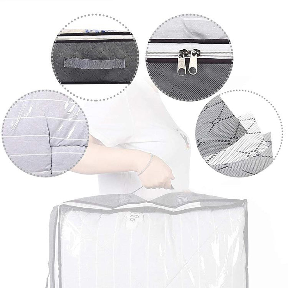 Under Bed Storage Organizer Bag Sturdy Structure Large Capacity Underbed Bag Reinforced Handle Clear Window Store for Clothing - StorageandmoreStorage