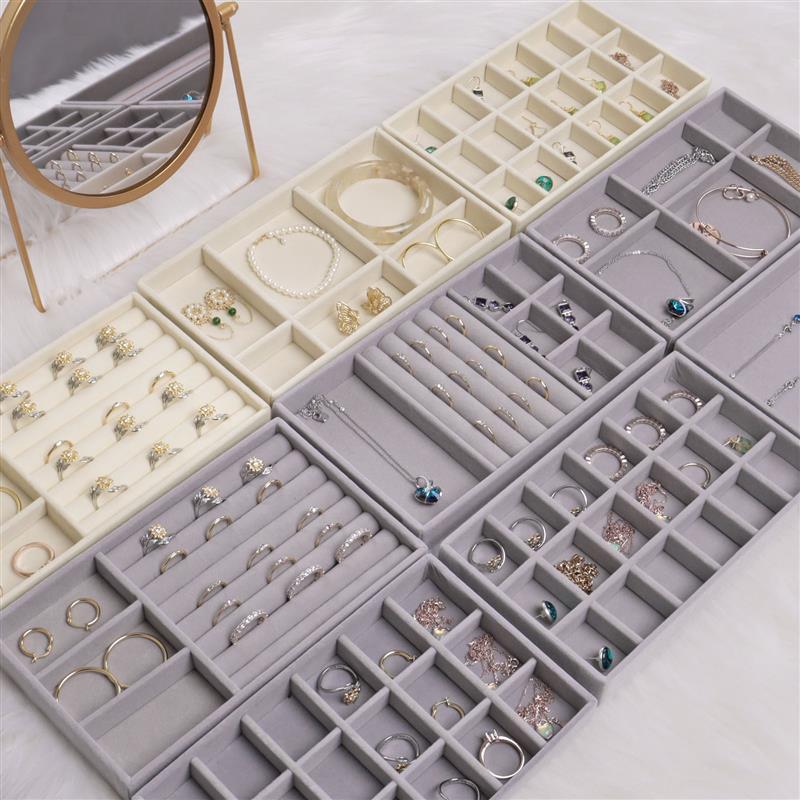 Velvet Jewelry Display Tray Case Hot Sales Stackable Exquisite Jewellery Holder Portable Ring Earrings Necklace Organizer Box - StorageandmoreStorage