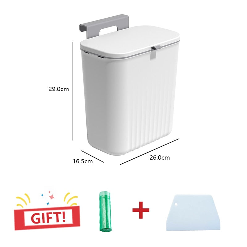 7/9L Hanging Trash Can For Kitchen Large Capacity Kitchen Recycling Garbage basket Bathroom Wall Mounted Trash Bin with lid - StorageandmoreStorage