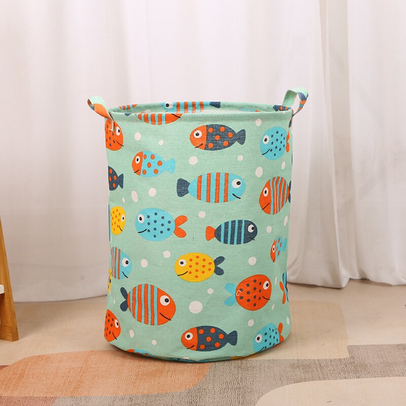 Cotton Linen Dirty Laundry Basket Foldable Round Waterproof Organizer Bucket Clothing Children Toy Large Capacity Storage Home - StorageandmoreStorage