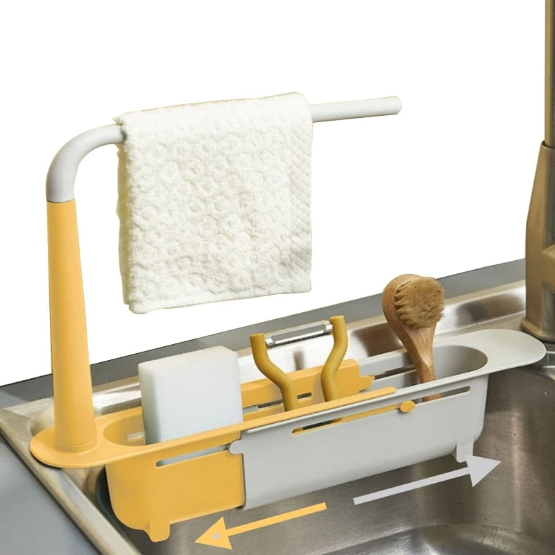 Telescopic Sink Drain Rack Soap Sponge Holder Organizer Sink Shelf Hanger Expandable Storage Basket Kitchen Tool - StorageandmoreStorage