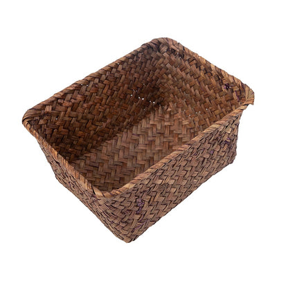 Rectangular Handwoven Natural Seagrass Wicker Storage Basket Home Organizer Bins Eco-Friendly Hamper Clothes Fruit Picnic Basket - StorageandmoreStorage