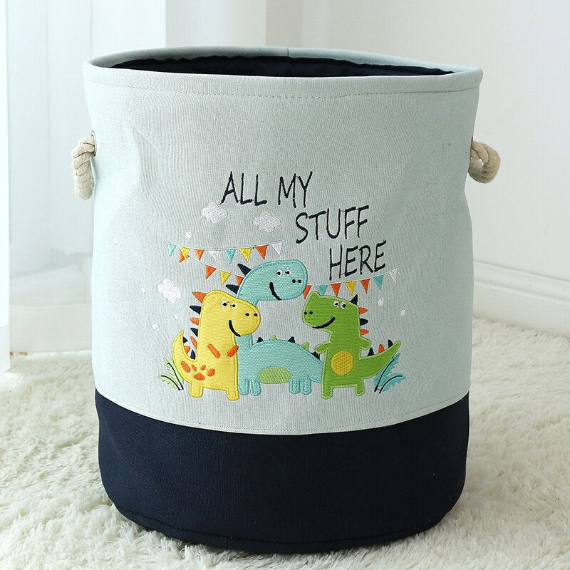 Foldable Storage Basket Cartoon Dinosa Kids Toys Canvas Storage Basket Dirty Clothes Laundry Container Barrel Home Organizer - StorageandmoreStorage