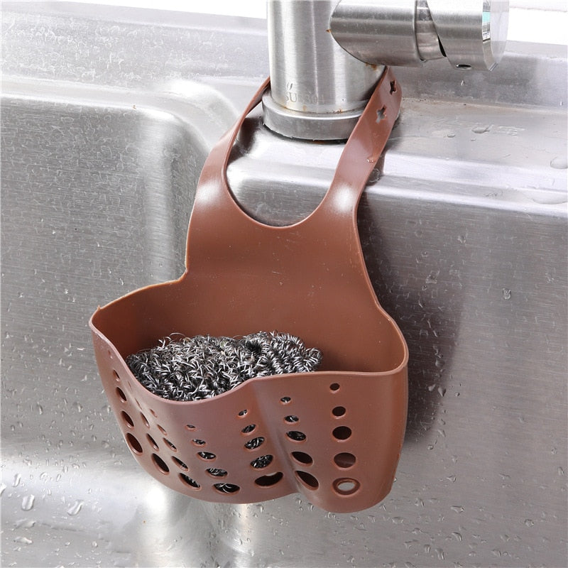 Sink Shelf Soap Sponge Drain Rack Hanging Bag Kitchen Accessorie Bathroom Holder Strap Faucet Storage Basket with Drain Holes - StorageandmoreStorage