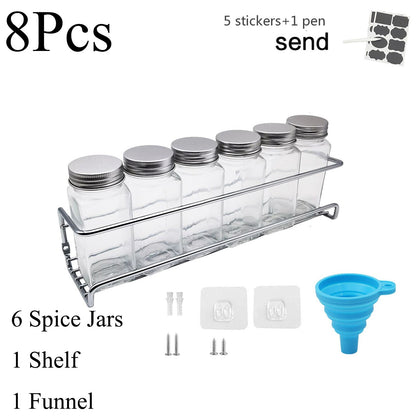 3-12PCS Set Seasoning Jar Square Glass Container Seasoning Bottle Kitchen Outdoor Camping Seasoning Container Glass Sealed Jar - StorageandmoreStorage