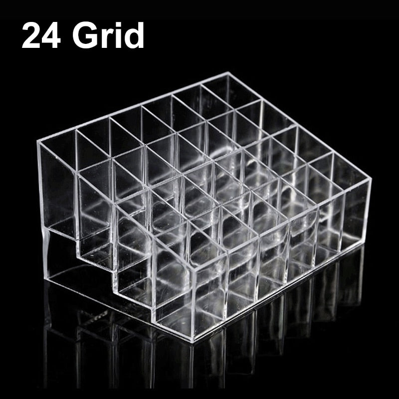 Clear 24 Grid Lipstick Stand Case Makeup Organizer Storage Box Lipstick Display Stand Holder Cosmetic Jewelry Organizer Box - StorageandmoreStorage