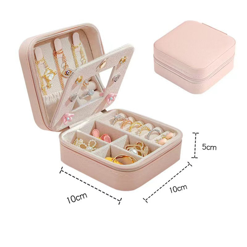 Portable Jewelry Storage Box Travel Organizer Jewelry Case Leather Storage Earrings Necklace Ring Jewelry Organizer Display - StorageandmoreStorage