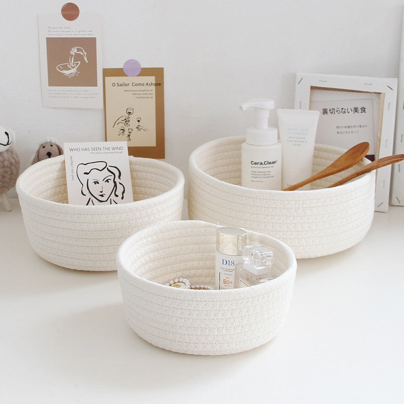 INS Nordic Cotton Rope Storage Baskets Woven Desktop Sundries Kids Toys Organizer Box Baby Dirty Clothes Laundry Basket Hamper - StorageandmoreStorage