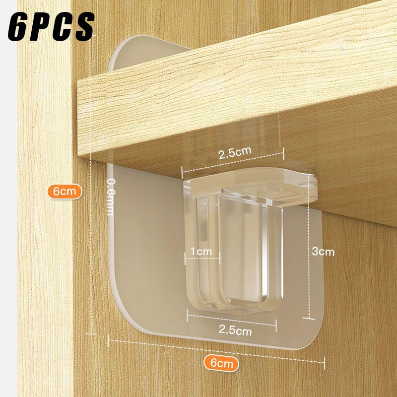 2/6/8/10/12  Shelf Support Adhesive Pegs Closet Partition Bracket Cabinet Support Clips Wall Hanger Sticker For Kitchen Bathroom - StorageandmoreStorage