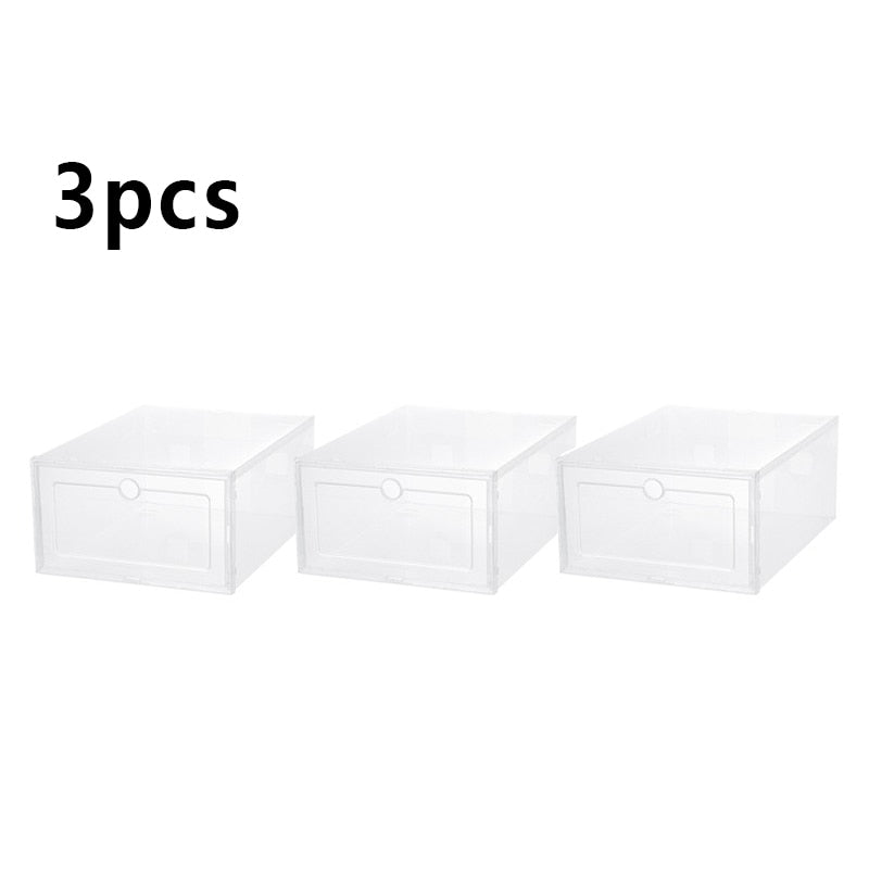 NEW Clear 1-12pcs Shoe Box Set Foldable Storage Plastic Transparent Door Home Closet Organizer Case Shelf Stack Wholesale - StorageandmoreStorage