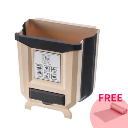 9L Foldable kitchen Trash can With 15PCS Garbage bag Plastic Car Trash Bin kitchen Cabinet trash Storage - StorageandmoreStorage