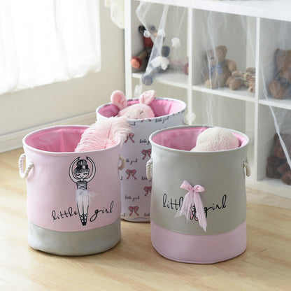 Pink Large Laundry Basket Round Dirty Clothes Toys Folding Bucket Anti-dust Big Storage Barrel Hamper - StorageandmoreStorage