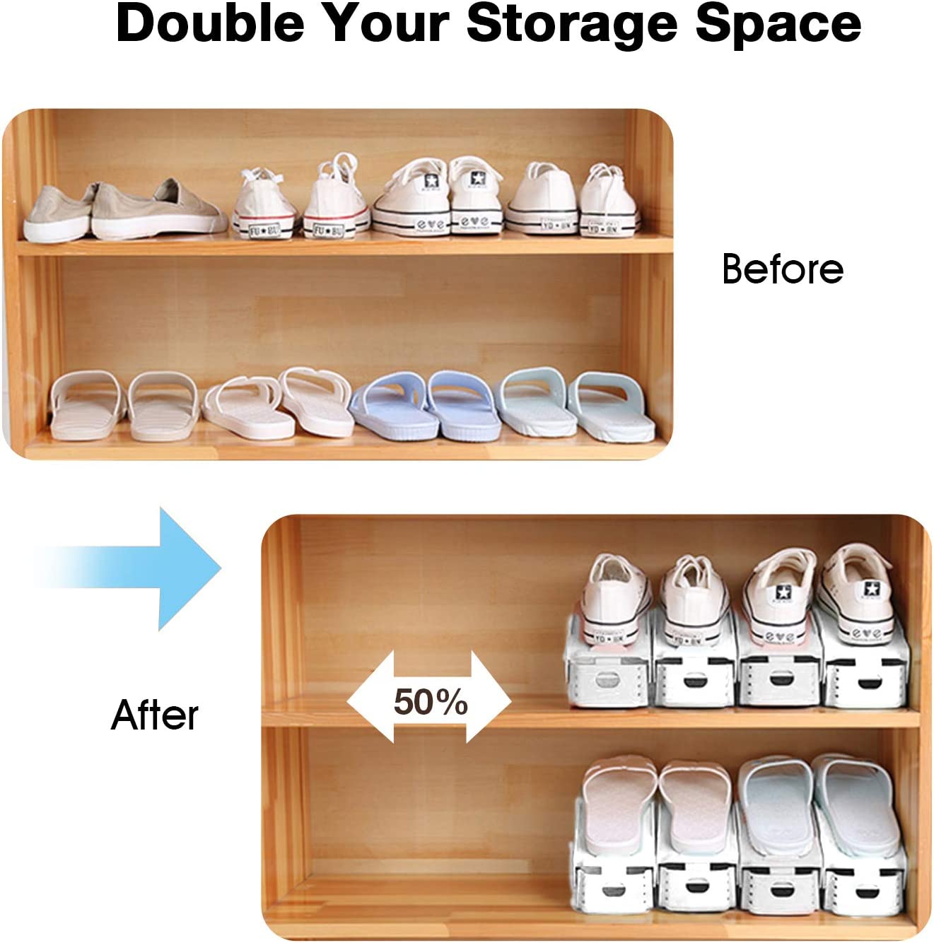 Shoe Rack Household Storage Shoes Save Space Shelf Double Shoe Support Plastic Integrated Simple Space Economy Shoe Storage Rack - StorageandmoreStorage