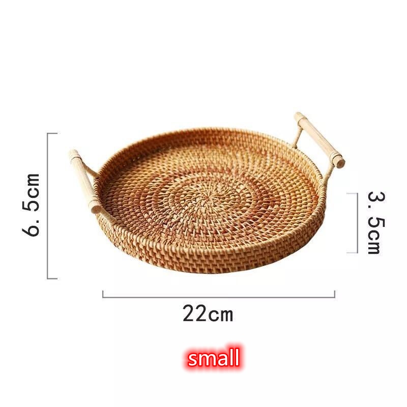 Hand-woven Rattan Wicker Basket Fruit Tea Snack Bread Basket Cosmetic Rectangular Storage Box Household Kitchen Supplies - StorageandmoreStorage