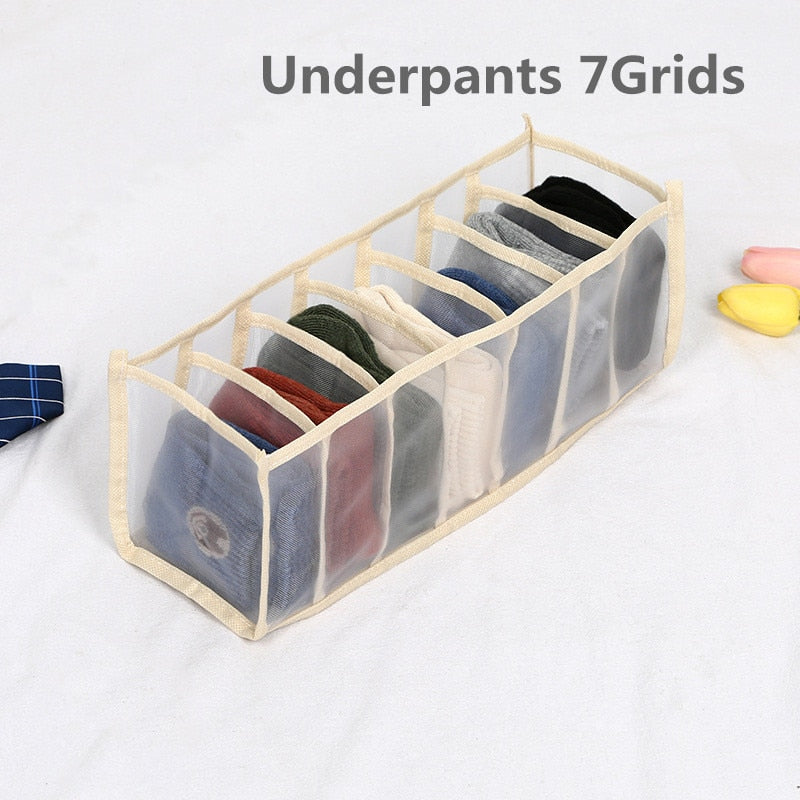 New 6/7/9/11 Grids Washable T-shirt Jeans Compartment Storage Closet Clothes Drawer Mesh Separation Box Stacking Pants Drawe - StorageandmoreStorage