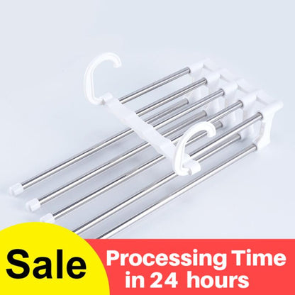 5 in 1 Pant Rack Hanger for Clothes Organizer Multifunction Shelves Closet Storage Organizer StainlessSteel Folding clothes hang - StorageandmoreStorage