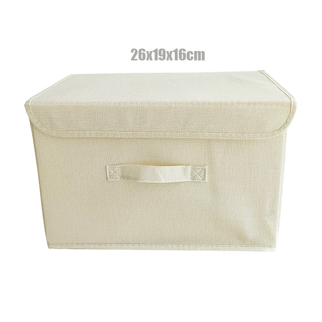 2021 New Washable Cotton Linen Fabric Folding CD Storage Box Foldable Bins Toys Organizer With Lid Storage Basket Laundry Basket - StorageandmoreStorage