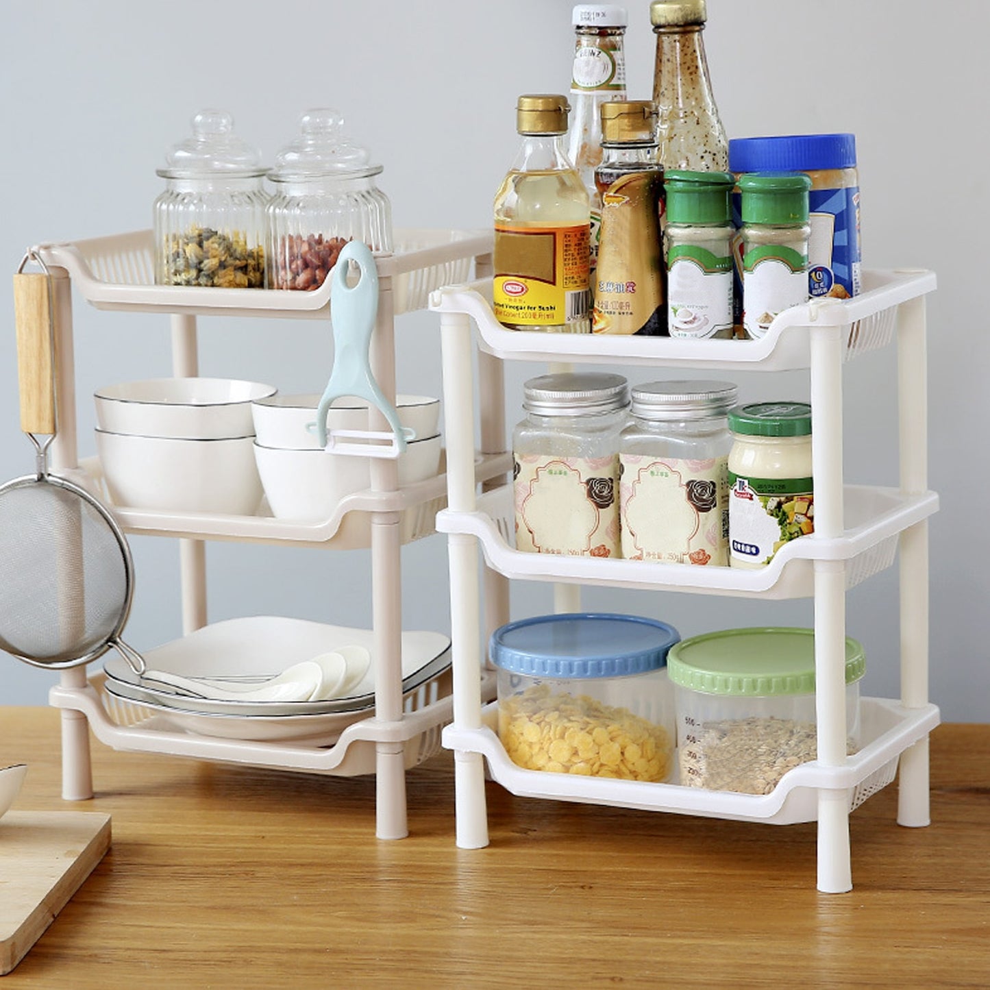 3-Layers Kitchen Storage Rack Shelve Plastic Assembled Sundries Food Shelf Dish Holder Bathroom Organizer Cocina Accessories - StorageandmoreStorage