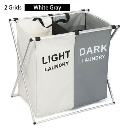 Foldable Dirty Laundry Basket Three Grid Oxford Waterproof Basket Large Capacity Simple Install Toy Storage Home Laundry Hamper - StorageandmoreStorage