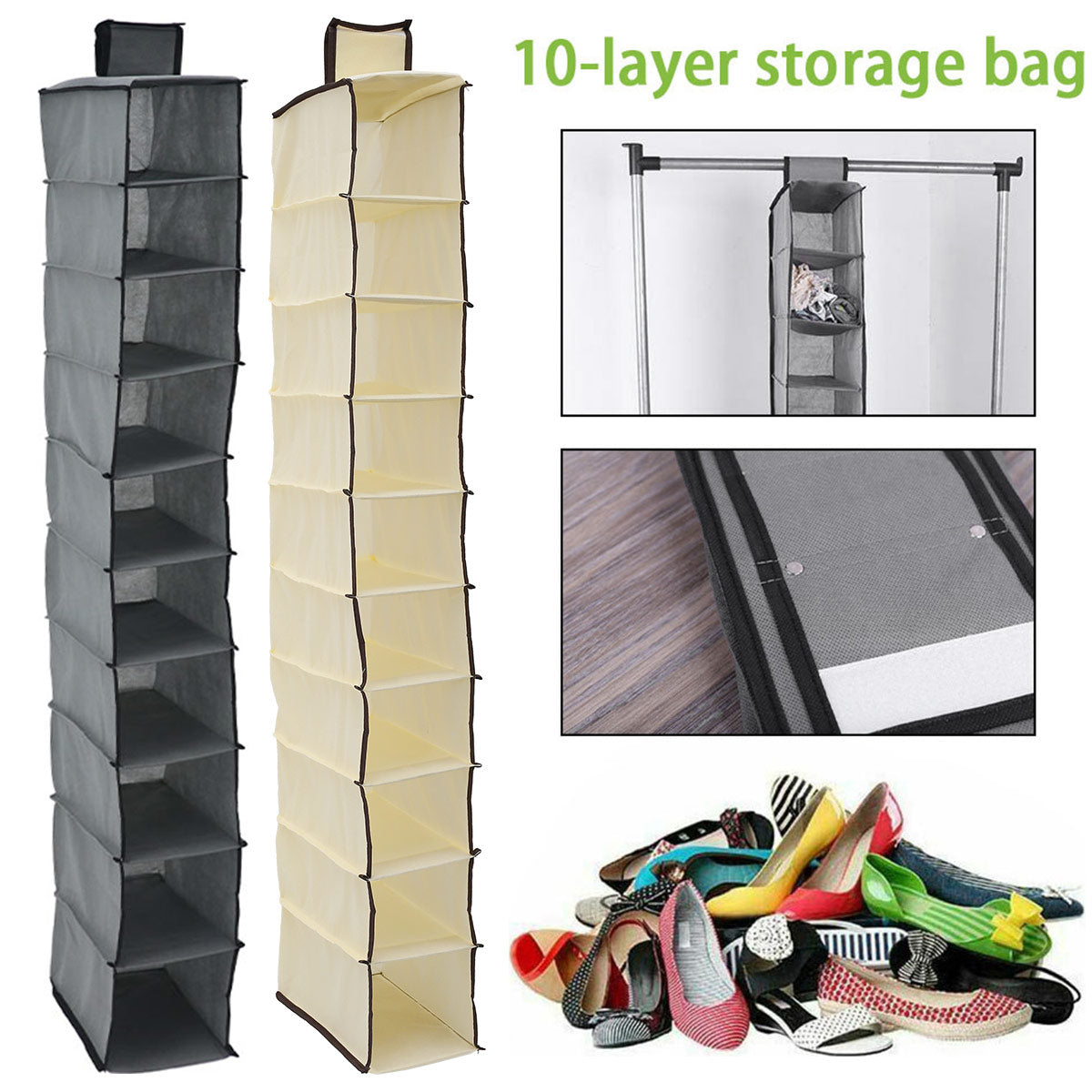 Hanging Bag 10 Layer Shoe Storage Drawer Box Shelves Rack Organizer Clothes Wardrobe Closet Door Wall Clear Sundry Hanger Pouch - StorageandmoreStorage