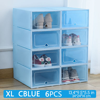 6Packs Transparent Shoe Box Shoes Organizers Plastic Thickened Foldable Dustproof Storage Box Stackable Combined Shoe Cabinet - StorageandmoreStorage