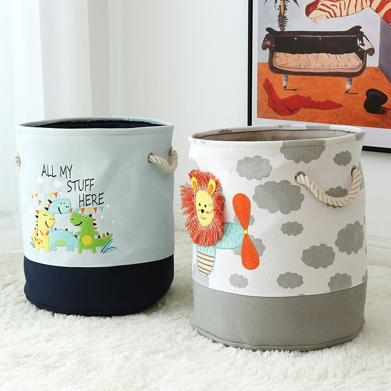 Foldable Storage Basket Cartoon Dinosa Kids Toys Canvas Storage Basket Dirty Clothes Laundry Container Barrel Home Organizer - StorageandmoreStorage