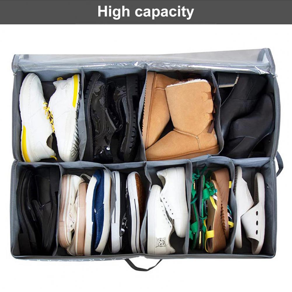 Practical 10 Grids Space-saving Underbed Organizer Non Woven Fabric Under Bed Shoe Organizer Convenient for Bedroom - StorageandmoreStorage