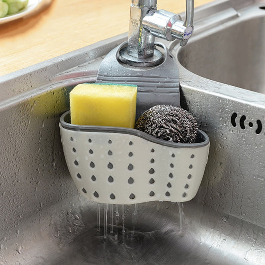 Sink Shelf Soap Sponge Drain Rack Hanging Bag Kitchen Accessorie Bathroom Holder Strap Faucet Storage Basket with Drain Holes - StorageandmoreStorage