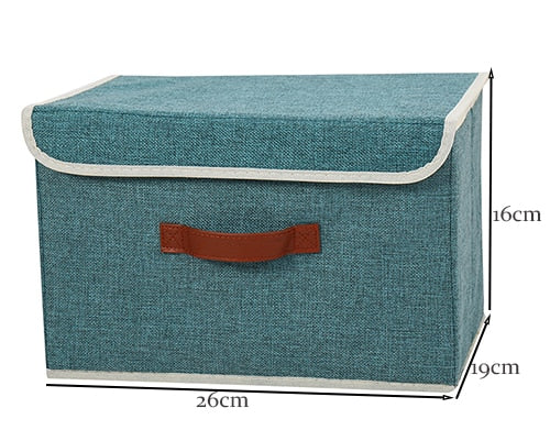 2021 New Washable Cotton Linen Fabric Folding CD Storage Box Foldable Bins Toys Organizer With Lid Storage Basket Laundry Basket - StorageandmoreStorage