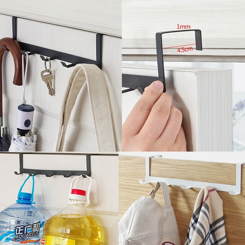 Over Hooks The Door 5 Hooks Home Bathroom Organizer Rack Clothes Coat Hat Towel Hanger New Bathroom Kitchen Accessories Holder - StorageandmoreStorage