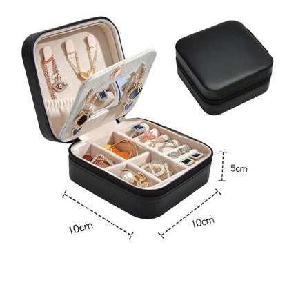 Portable Jewelry Storage Box Travel Organizer Jewelry Case Leather Storage Earrings Necklace Ring Jewelry Organizer Display - StorageandmoreStorage