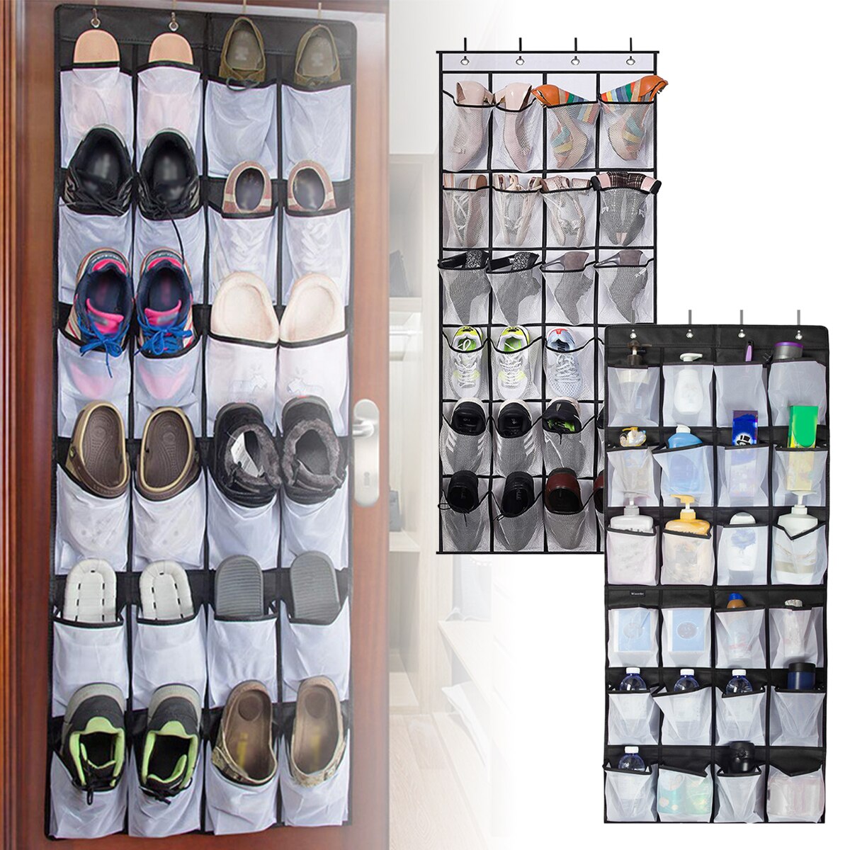 24 Pockets Shoes Organizer Rack Hanging Organizers Space Saver Hanging Over The Door Behind Closet Organizer Storage Hanger - StorageandmoreStorage