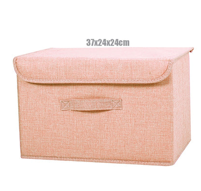 2021 New Washable Cotton Linen Fabric Folding CD Storage Box Foldable Bins Toys Organizer With Lid Storage Basket Laundry Basket - StorageandmoreStorage