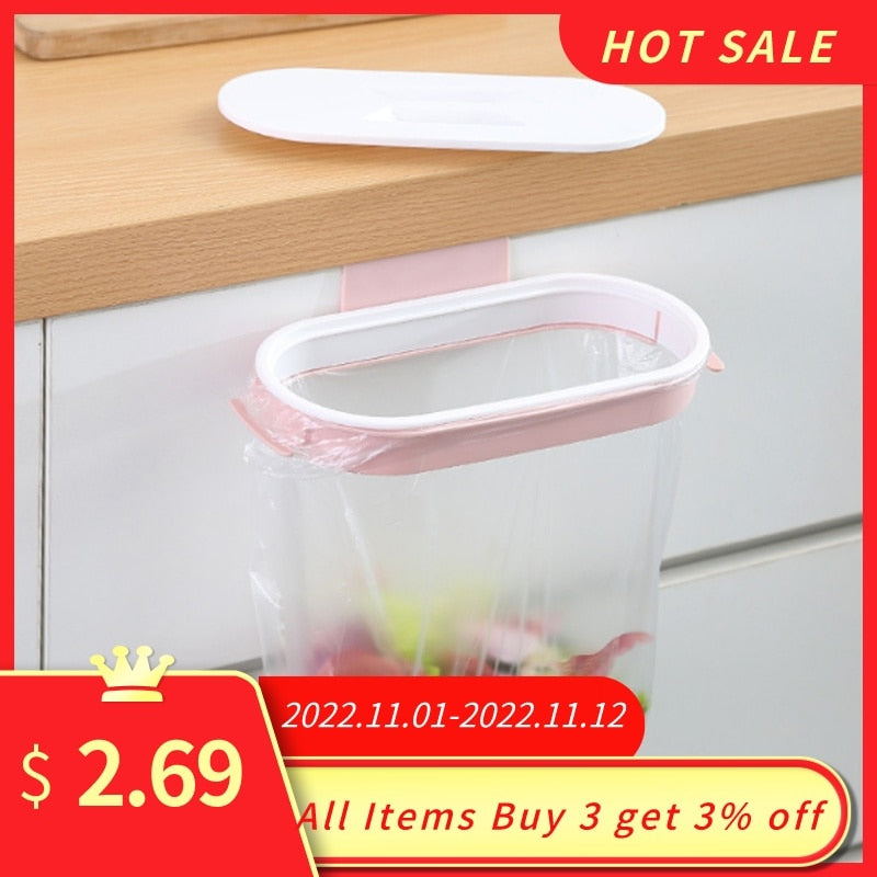 Garbage Bag Holder Kitchen Cabinet Door Basket Hanging Trash Can Waste Bin Garbage Rack Tool Storage Holder Kitchen Organizer - StorageandmoreStorage