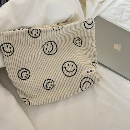 Japanese Style Corduroy Cosmetic Bag Women Handbags Purses Smile&amp;Dots Makeup Organizer Storage Makeup Bag Girls Pencil Case Bags - StorageandmoreStorage